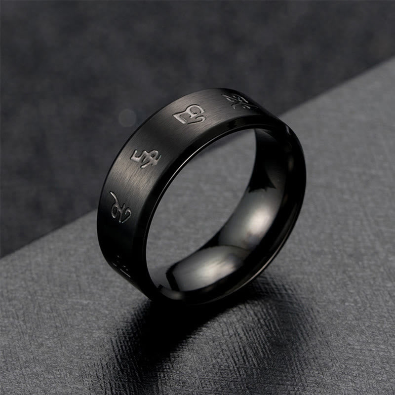 Ring Titanstahl Schwarzer Onyx Jambhala Balance spirituelle Symbole