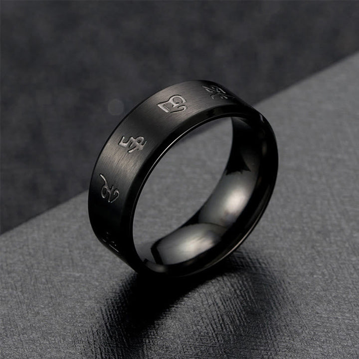 Ring Titanstahl Schwarzer Onyx Jambhala Balance spirituelle Symbole