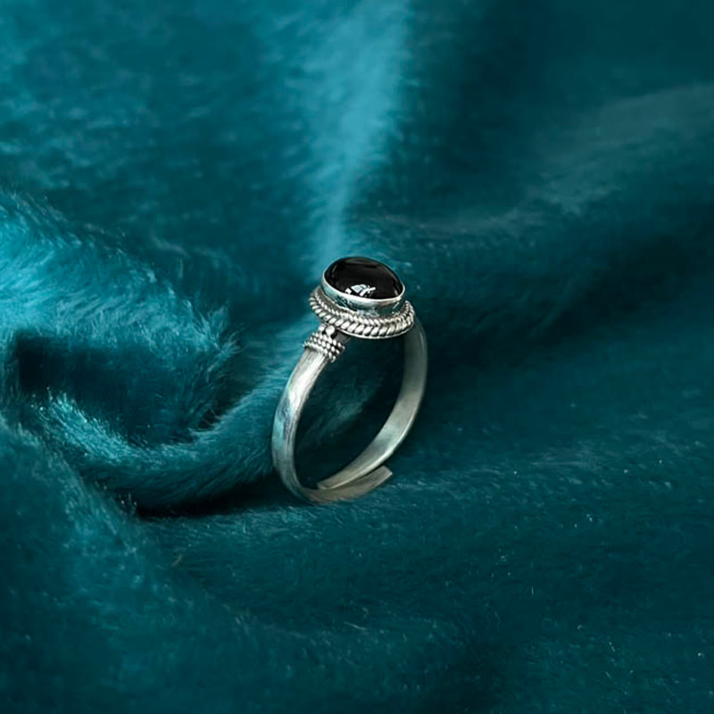 Ring aus 925 Silber schwarzer Onyx verstellbar Glück Fengshui Schutz
