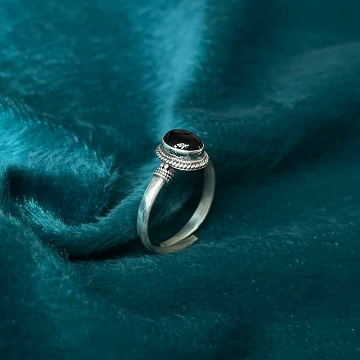 Ring aus 925 Silber schwarzer Onyx verstellbar Glück Fengshui Schutz