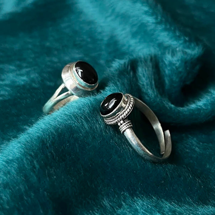 925 Silber Ring Schwarzer Onyx Glück Schutz Energie Verstellbar