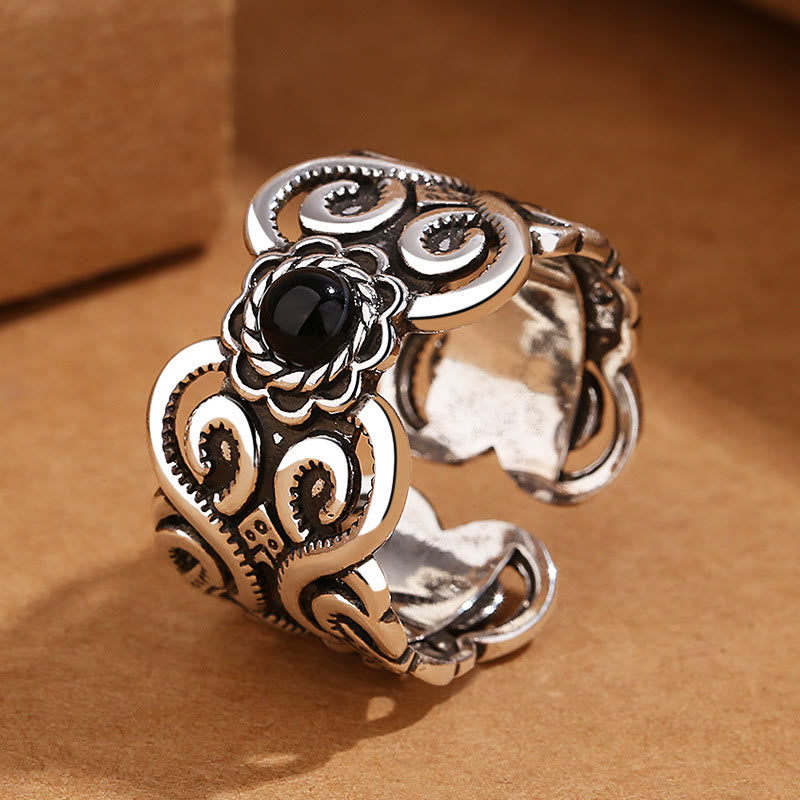 Pixiu Ring aus Kupfer mit schwarzem Onyx Mongolisch Fengshui Glück