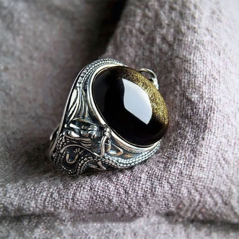 Ring Kupfer Schwarzer Onyx Fengshui Schutz Glück Kraft Harmonie