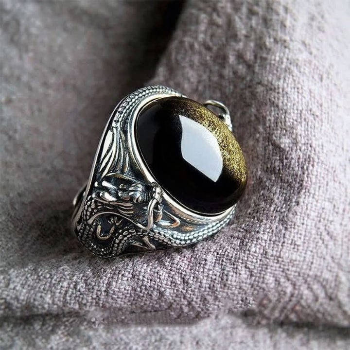 Ring Kupfer Schwarzer Onyx Fengshui Schutz Glück Kraft Harmonie