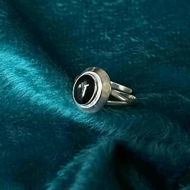 Ring 925 Silber Schwarzer Onyx Verstellbar – Glück