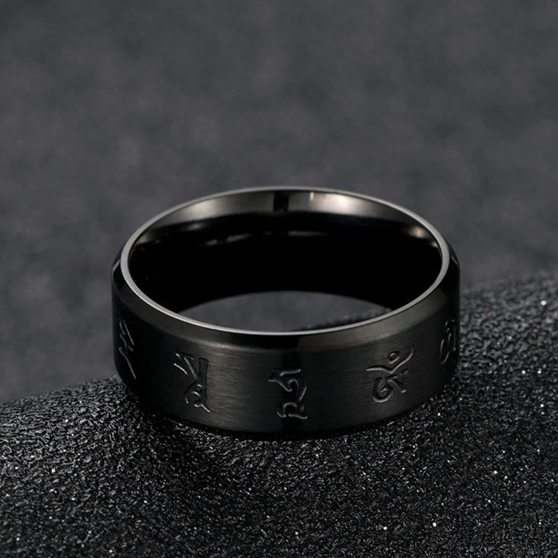Ring Titanstahl schwarz mit eingraviertem Design Jambhala Balance