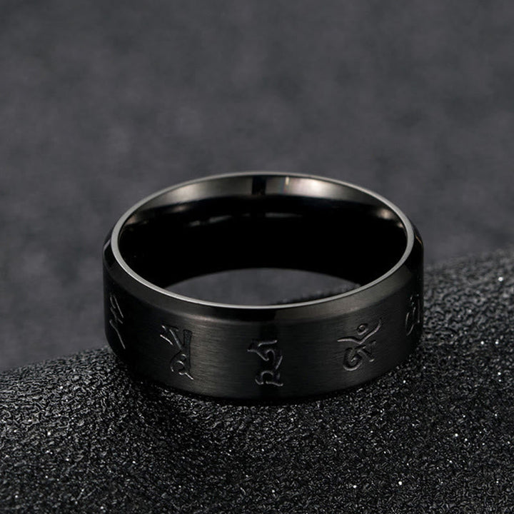 Ring Titanstahl schwarz mit eingraviertem Design Jambhala Balance