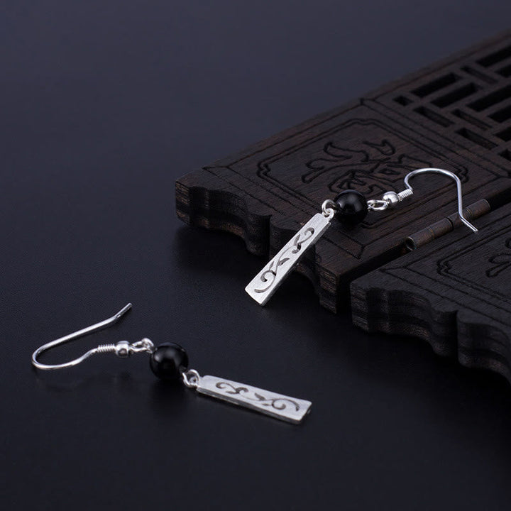 Ohrringe Schwarzer Onyx Ranke Schutz Silber Ohrhänger spirituell Boho Schmuck