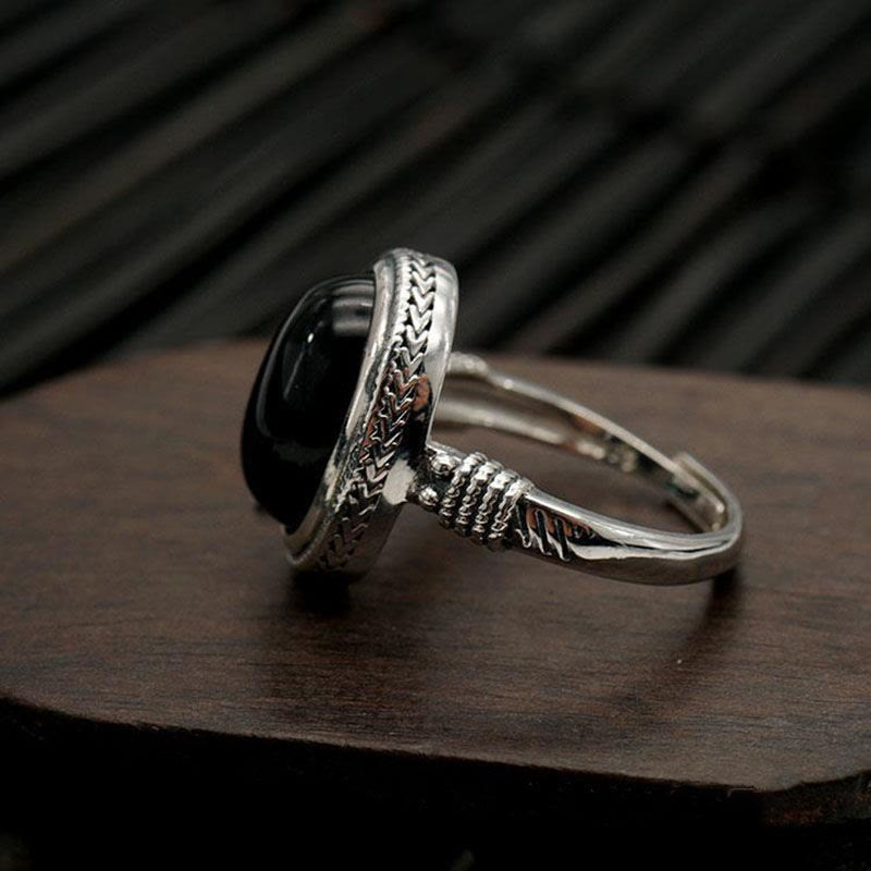 Ring Schwarzer Onyx – Schutz Silber filigran Feng Shui Glück Boho