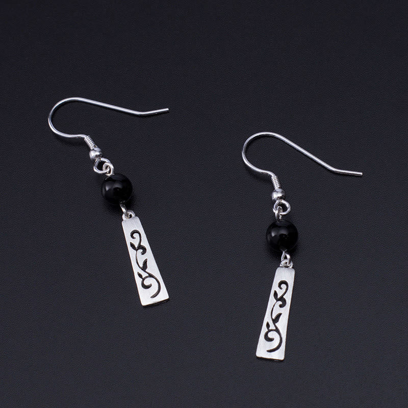 Ohrringe Schwarzer Onyx Ranke Schutz Silber Boho Schmuck spirituell Ohrhänger