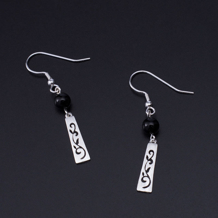Ohrringe Schwarzer Onyx Ranke Schutz Silber Boho Schmuck spirituell Ohrhänger