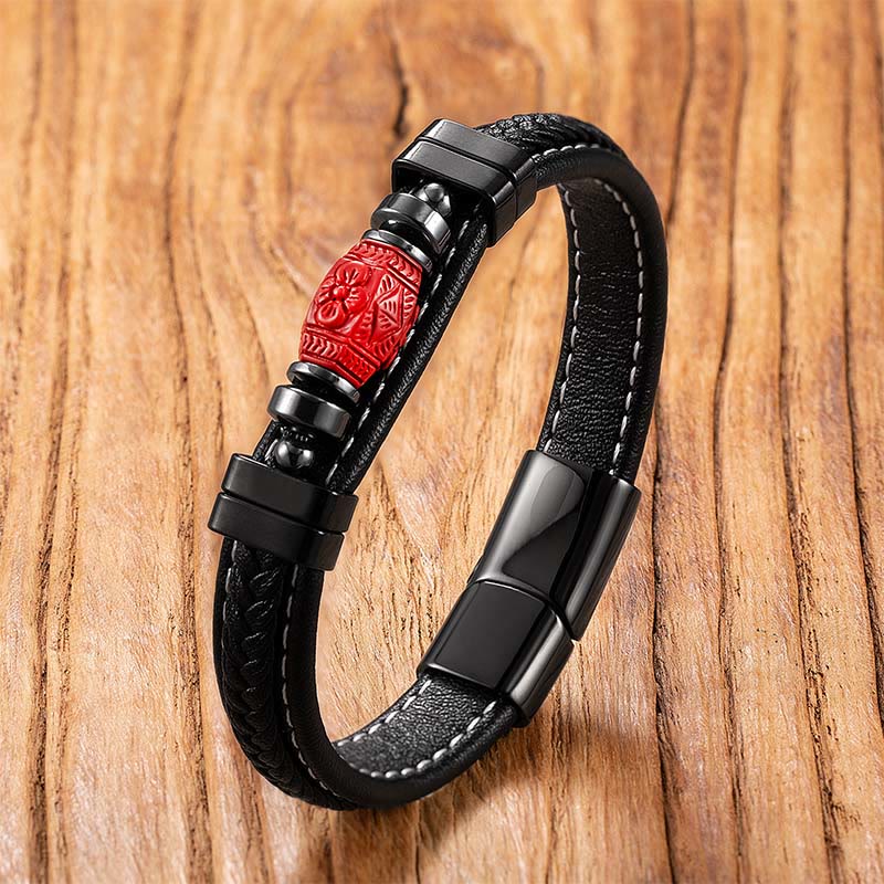 Armband Zinnober Fu-Zeichen Leder – Segen