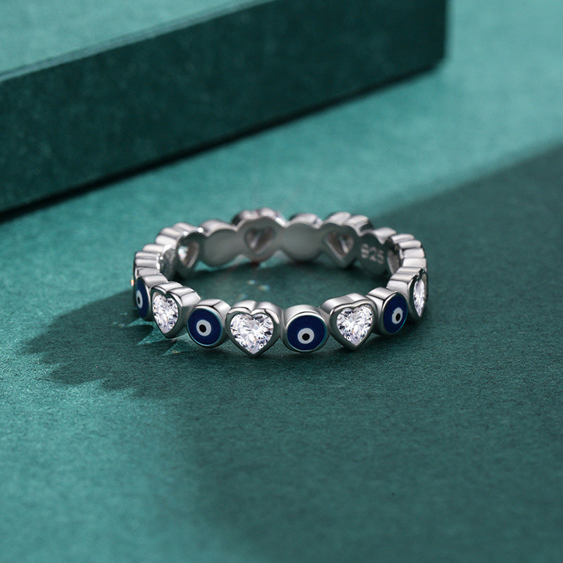 Ring 925 Silber mit Zirkon Böser Blick Herz Segen Schutz Glück Fingerring
