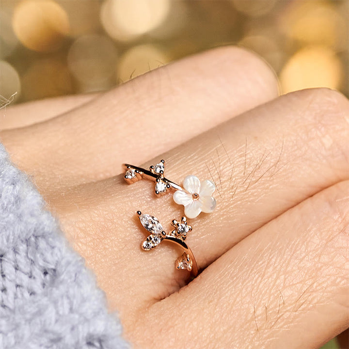Ring 925 Silber mit weißer Blume Blüte Segen Glück Fingerring