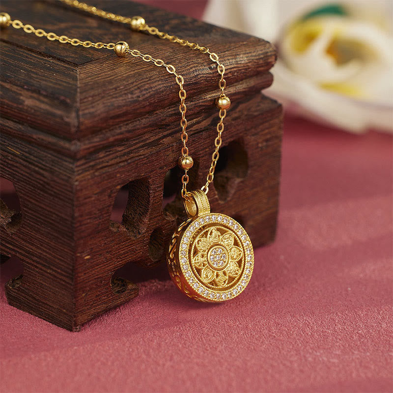 Goldene Kette mit Luo Pan Anhänger Acht Schätze Segen Sterlingsilber