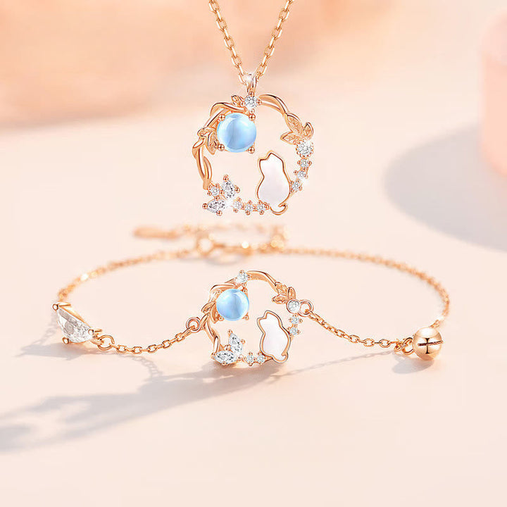 Sterlingsilber Kette mit blauem Stein Blumen-Anhänger Segen Armband