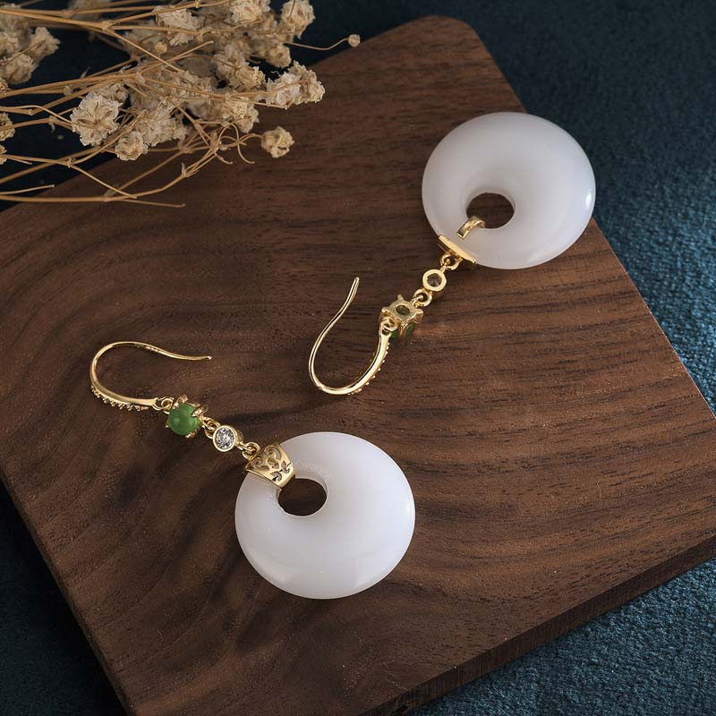 Ohrringe Weißer Jade Tropfen – Segen Gold Boho Schmuck spirituell Ohrhänger