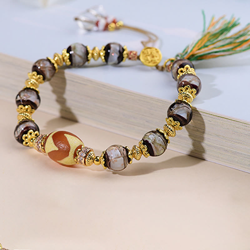 Armband Liuli – Segen Dzi Perle goldene Verzierungen Quaste Handgelenk Schmuck