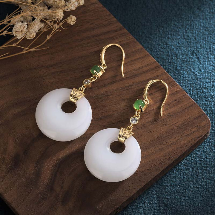 Ohrringe Weißer Jade Tropfen – Segen Gold Donut Boho Schmuck spirituell