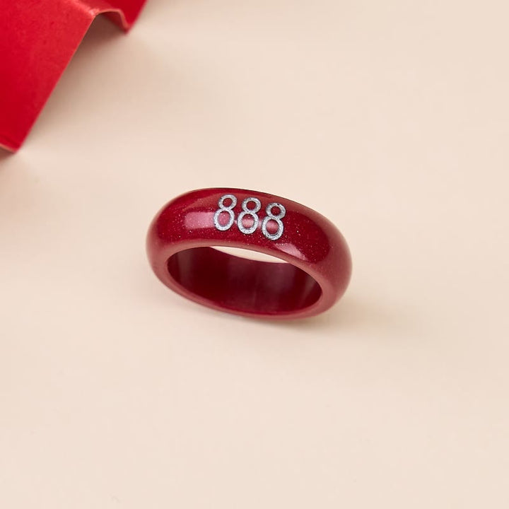 Roter Zinnober Ring mit Engelszahlen 888 für Segen und Glück
