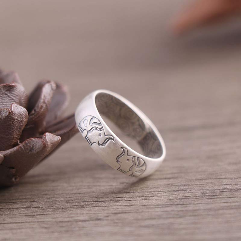 Elefant Ring Silber Lotus Gravur Segen Wahrheitsworte Buddhist Schutz Glück