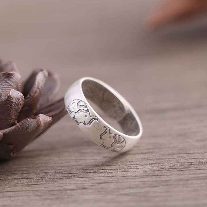 Elefant Ring Silber Lotus Gravur Segen Wahrheitsworte Buddhist Schutz Glück