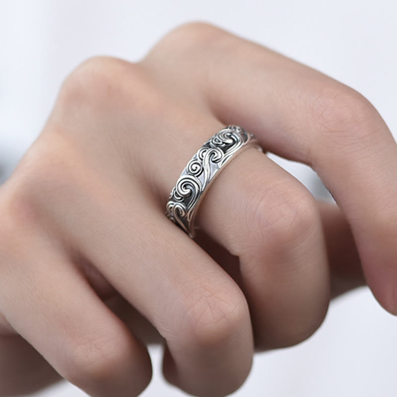 Ring 999 Silber Glückswolken – Segen getragen, Fengshui Glück