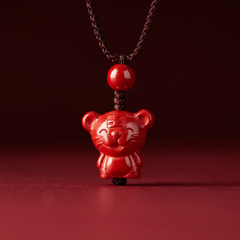 Rote Zinnober Pferde Anhänger Kette Chinesischer Zodiak Segen