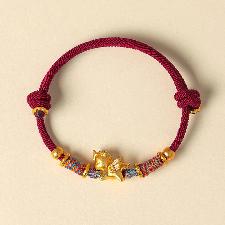Armband Pferd 999 Silber Vergoldet Schutz geflochten rot Handgelenk Schmuck