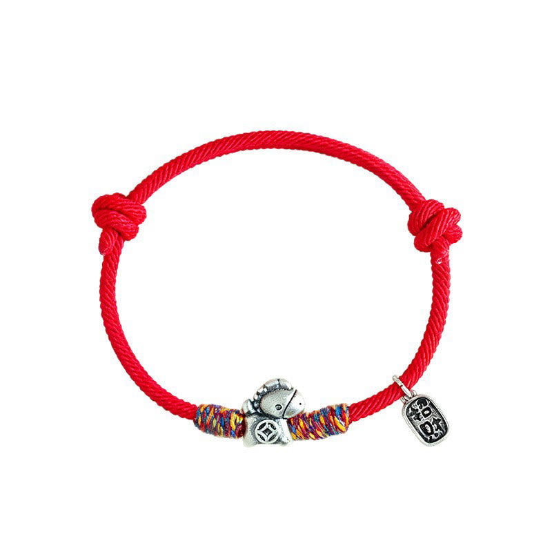Armband Silber 999 Pferd-Motiv Fu-Zeichen rotes Seil Glück Wohlstand