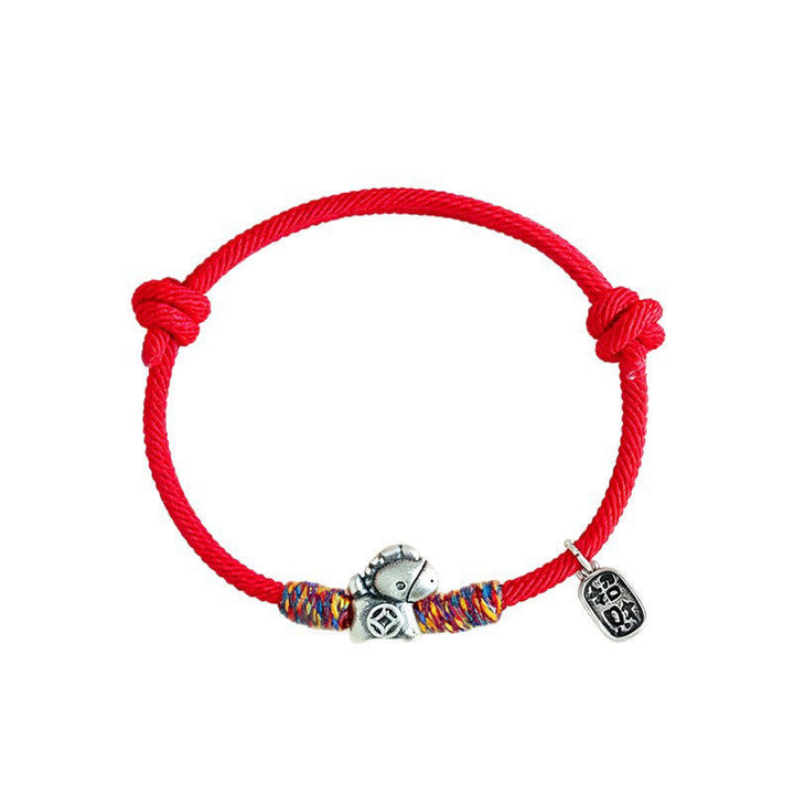 Armband Silber 999 Pferd-Motiv Fu-Zeichen rotes Seil Glück Wohlstand