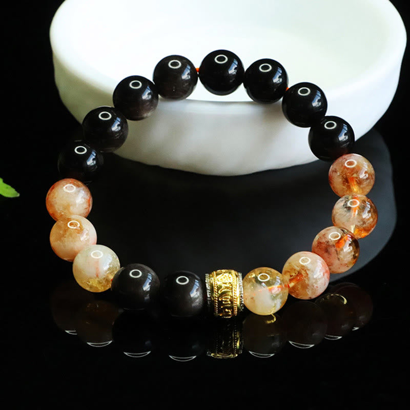 Armband Silber Obsidian Citrin Om Mani Padme Hum – Schutz Perlen Handgelenk