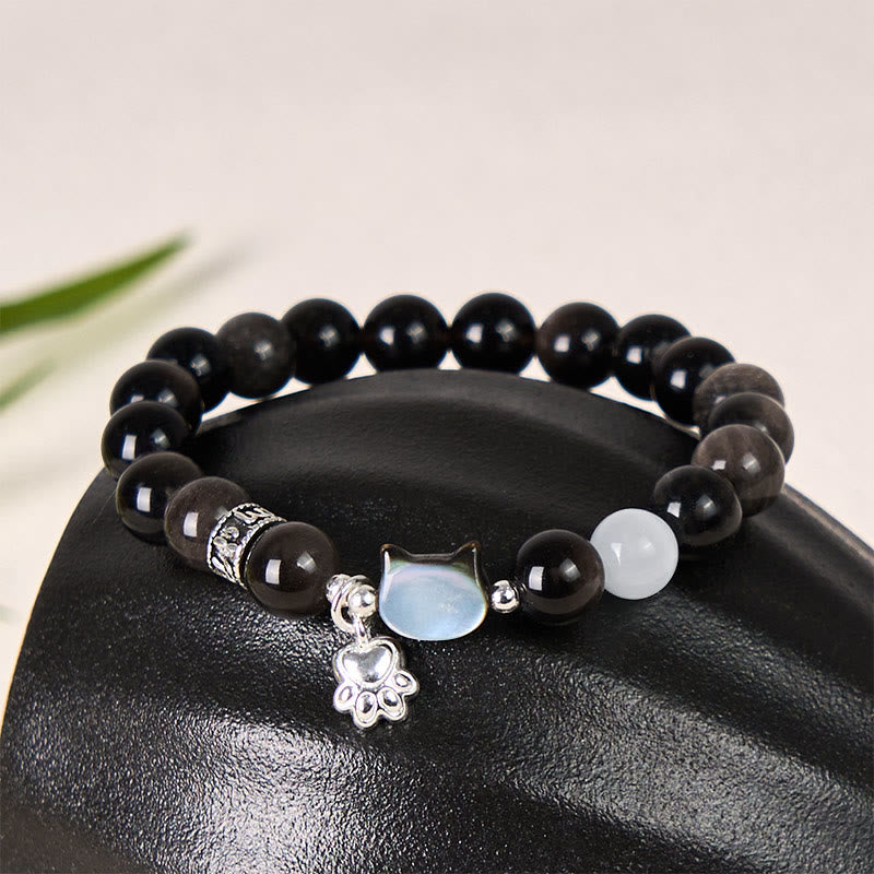 Armband Silber Obsidian Katze – Positivität