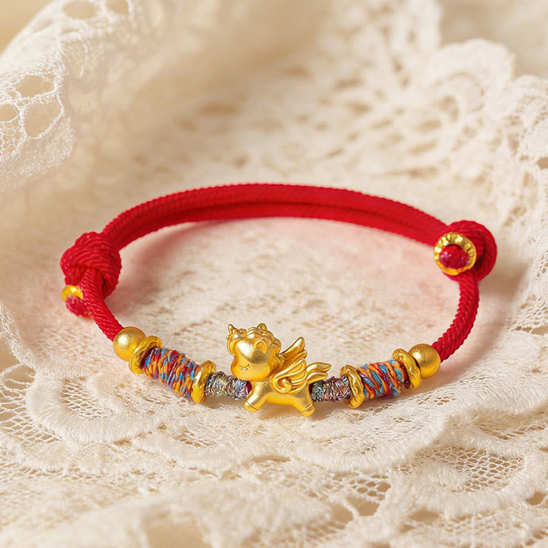 Armband Pferd 999 Silber Vergoldet – Schutz rotes Seil Glück Handgelenk