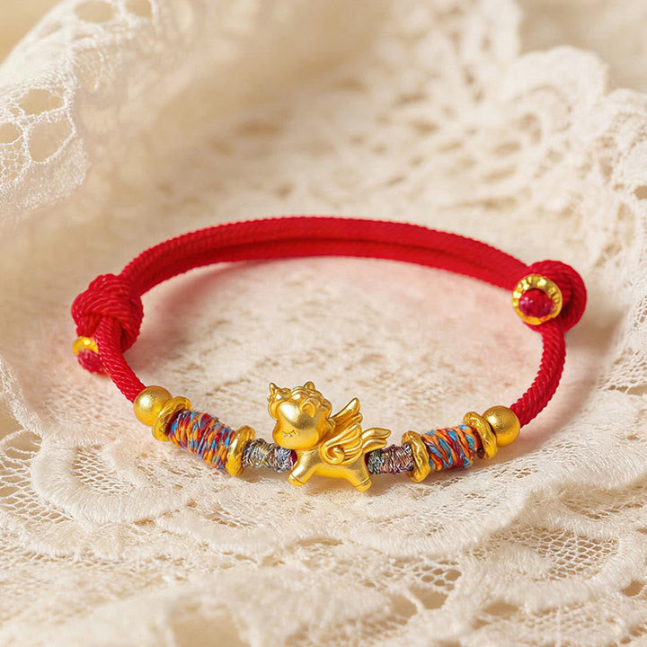 Armband Pferd 999 Silber Vergoldet – Schutz rotes Seil Glück Handgelenk