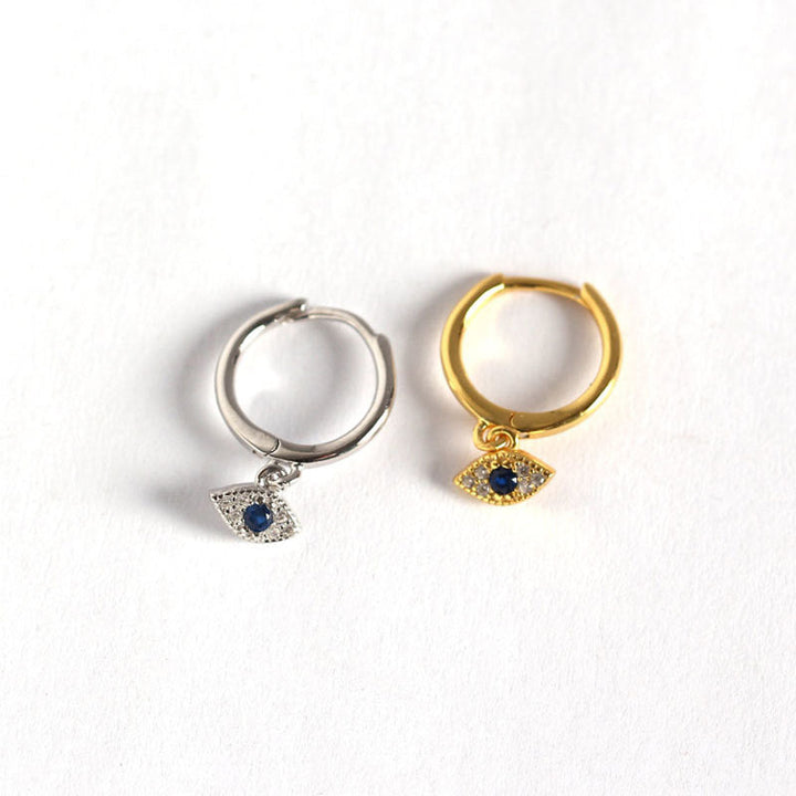 Evil Eye Ohrringe Silber Gold Creolen blauer Zirkonia Schutz Schmuck