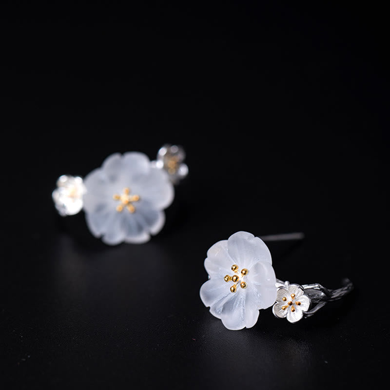 Ohrringe Silber Pflaumenblüte zarte Blüten Boho Schmuck spirituell Ohrstecker