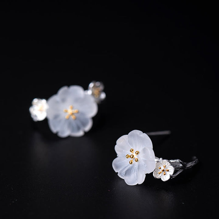 Ohrringe Silber Pflaumenblüte zarte Blüten Boho Schmuck spirituell Ohrstecker