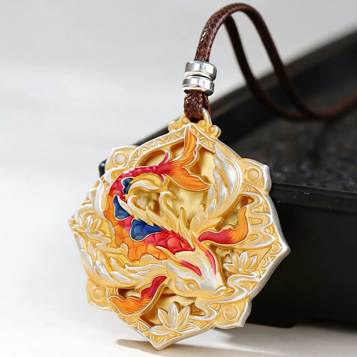 Kette Silber Koi-Fisch Sterlingsilber Gold Anhänger Lederkette Glück