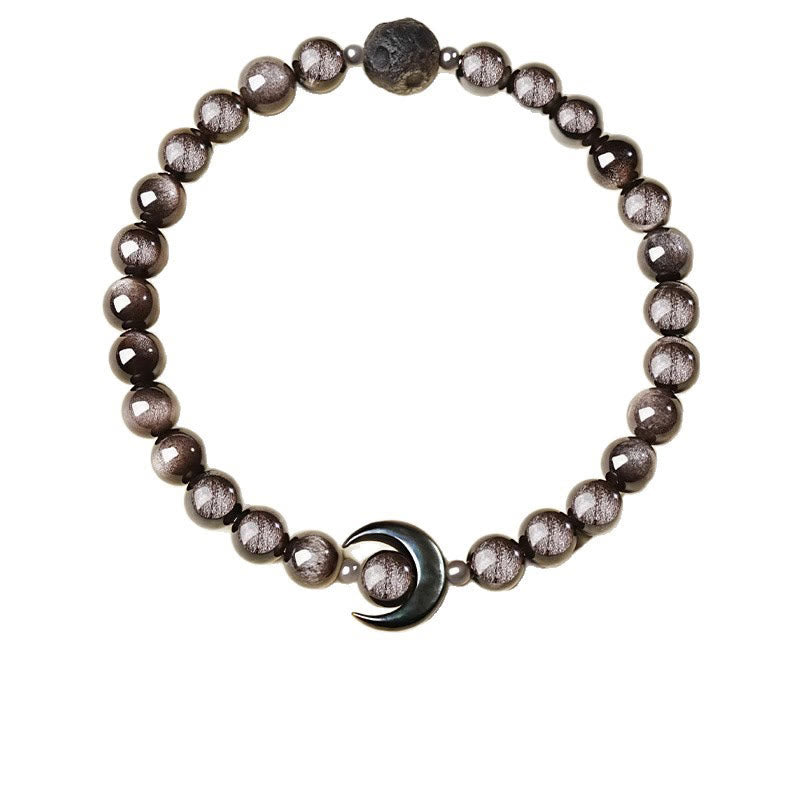 Armband Silber Obsidian Mond Schutz Perlen Lavastein Anhänger Handgelenk