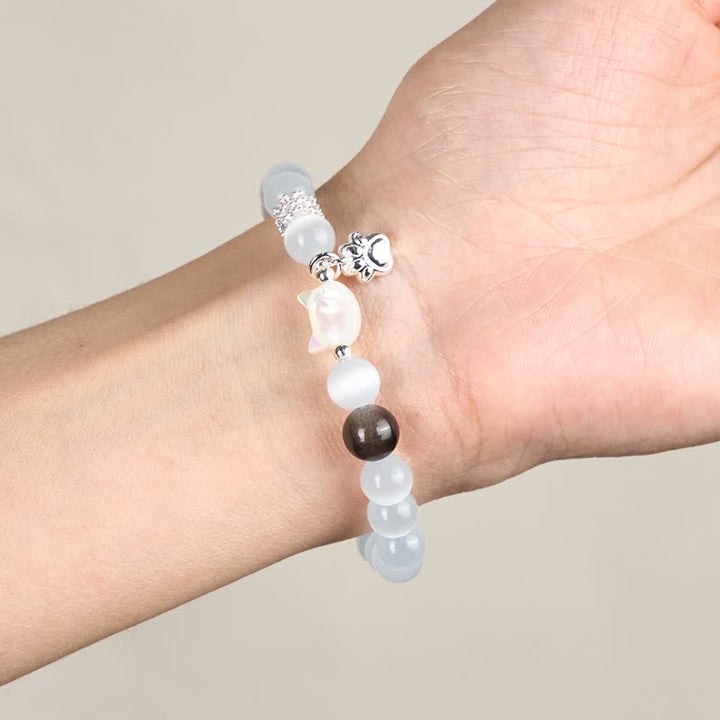 Armband Silber Obsidian Katze – Positivität am Handgelenk getragen Schutz Energie