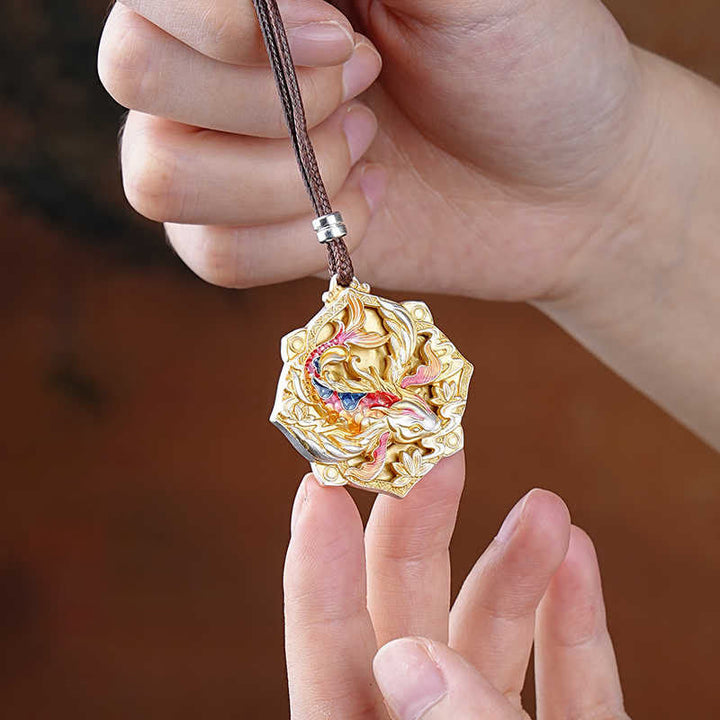 Bunte Gold Koi-Fisch Anhänger Kette Silber Sterlingsilber – Glück