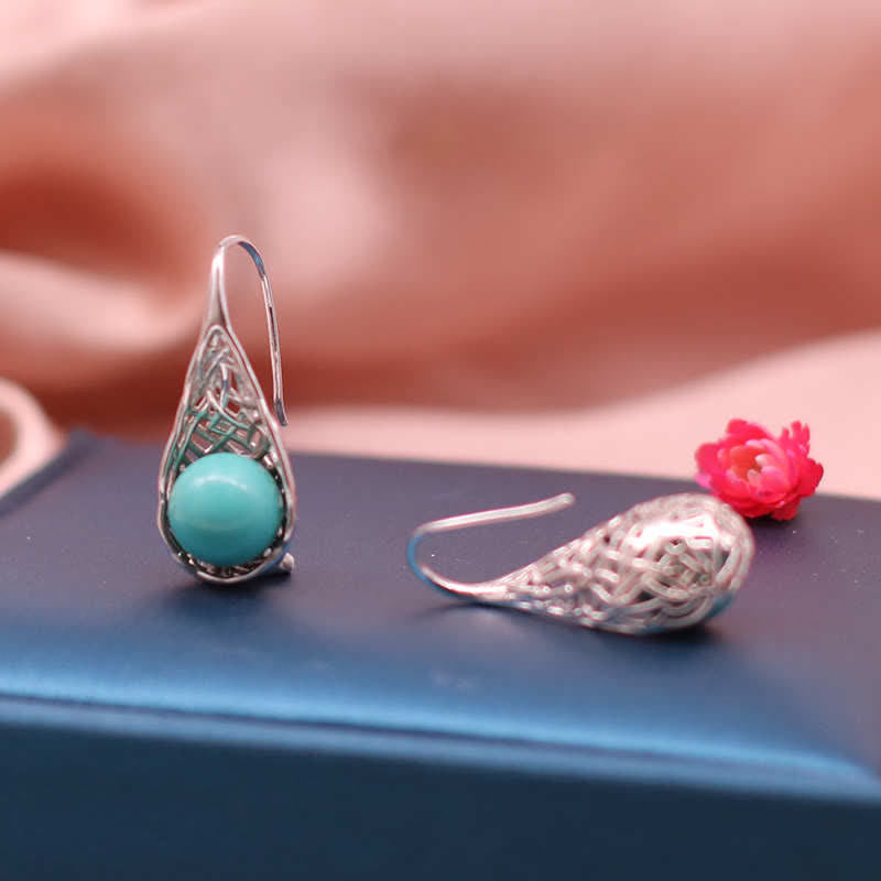 Türkis Ohrringe Silber filigran Tropfen Boho Schmuck spirituell Schutz