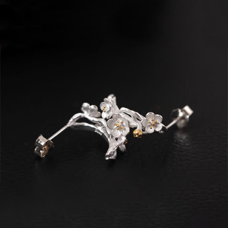 Ohrringe Silber Pflaumenblüte filigran Boho Schmuck spirituell elegant Ohrstecker