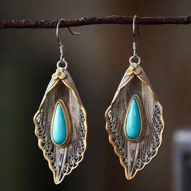 Ohrringe Silber Türkis Bodhi-Blatt Schutz Boho Schmuck spirituell Ohrhänger