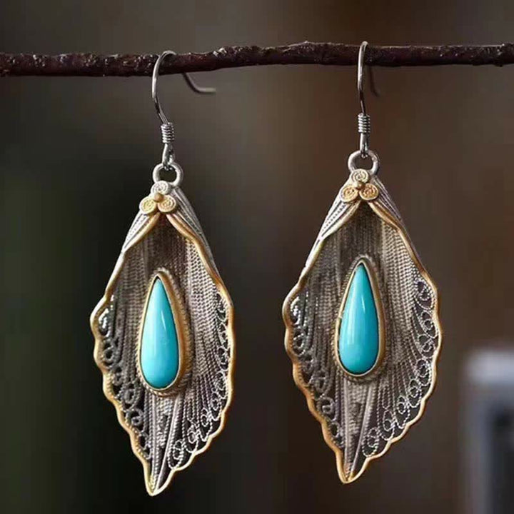 Ohrringe Silber Türkis Bodhi-Blatt Schutz Boho Schmuck spirituell Ohrhänger