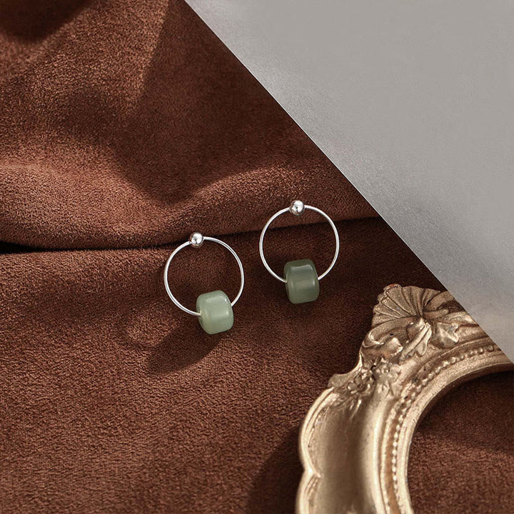 Ohrringe Hetian-Jade Silber – Wohlstand Creolen grüner Jade-Würfel Boho Schmuck