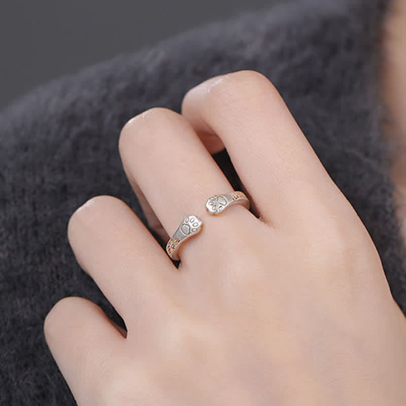 Silber Ring mit Katzenpfote Symbol Balance Fengshui Glück Schutz
