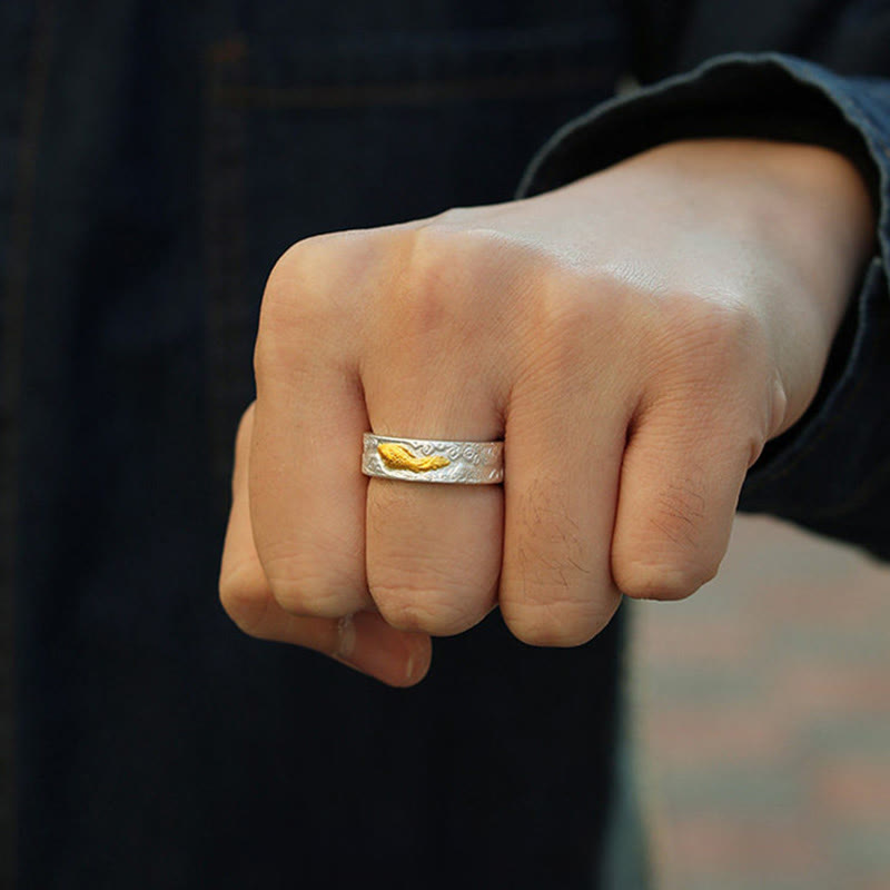 Ring 999 Gold Silber Koi Fisch Design Glück Fingerring getragen