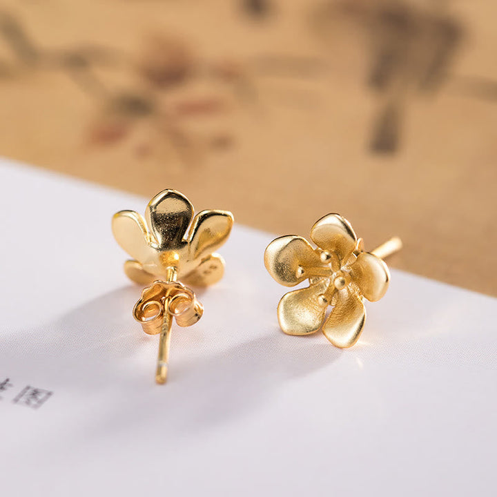 Ohrringe Silber Pfirsichblüte Balance Boho Schmuck spirituelle Blütenohrstecker vergoldet